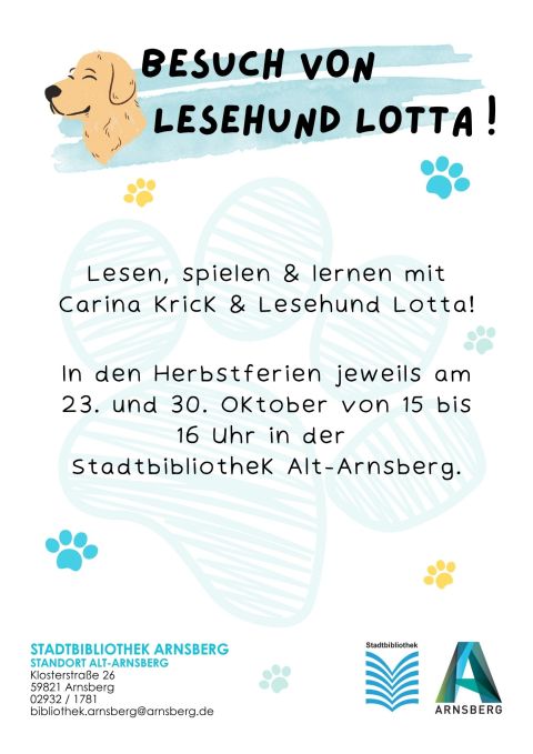 Plakat Lesehund Lotta | Gestaltung: Stadtbibliothek Arnsberg